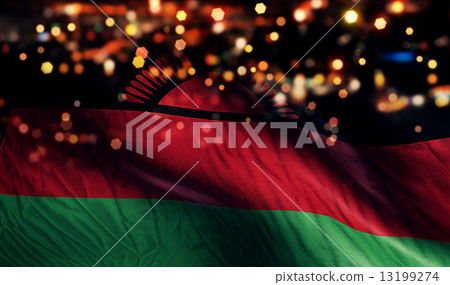 Malawi National Flag Light Night Bokeh Abstract Background 13199274