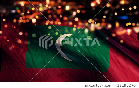 Maldives National Flag Light Night Bokeh Abstract Background 13199276