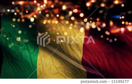 Mali National Flag Light Night Bokeh Abstract Background 13199277