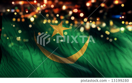 Mauritania National Flag Light Night Bokeh Abstract Background Mauritania National Flag Light Night Bokeh Abstract Background 13199280