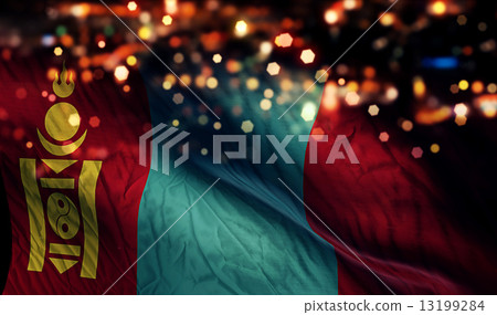 Mongolia National Flag Light Night Bokeh Abstract Background 13199284