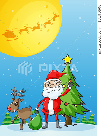 Santa with his reindeer 13199606