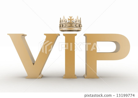 VIP abbreviation with a crown. 3D text isolated 13199774