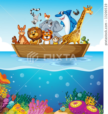 A boat at the sea with animals 13200519