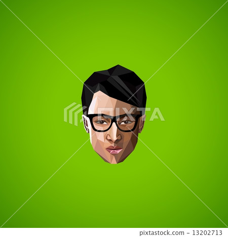 illustration of an asian guy face with glasses in polygonal style. beauty or fashion icon 13202713