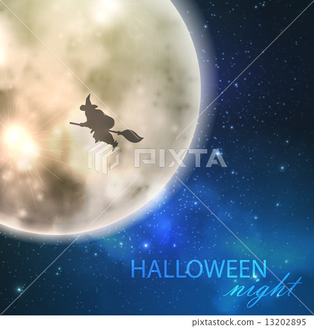 Halloween vector illustration with full moon and witch on the night sky background Halloween vector illustration with full moon and witch on the night sky background 13202895