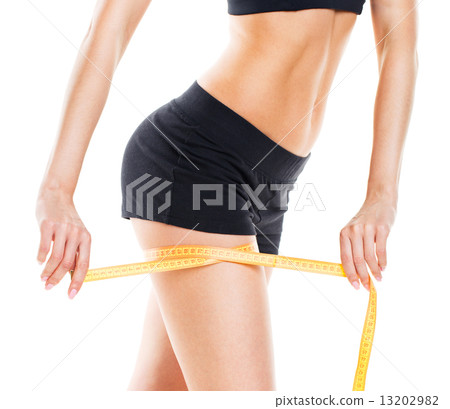 Woman measuring perfect shape of beautiful thigh 13202982