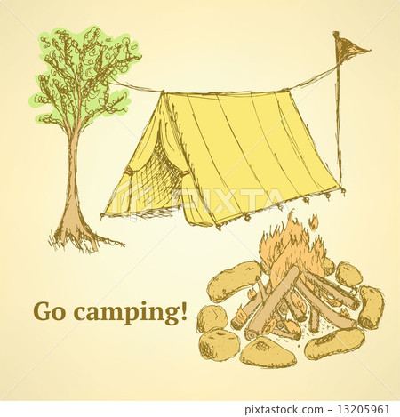 Sketch camping set in vintage style 13205961