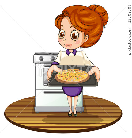 A lady cooking a pizza A lady cooking a pizza 13208309