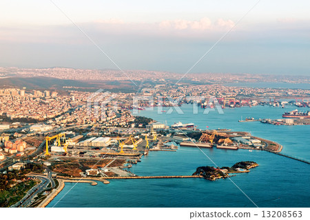 View on Istambul from airplane near Airport. View on Istambul from airplane near Airport. 13208563