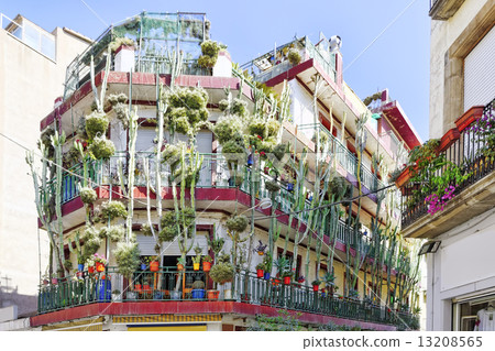 Calella , House with cactus, Costa-Dorada beach, Spain. Calella , House with cactus, Costa-Dorada beach, Spain. 13208565