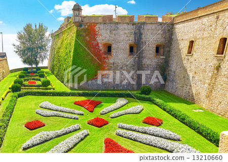 View of Castillo de Montjuic  on mountain Montjuic in  Barcelona 13210660