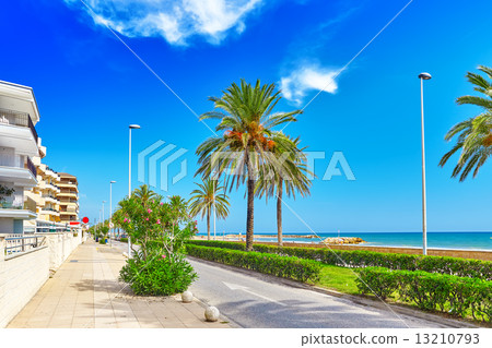 Seafront, beach,coast in Spain. Suburb of Barcelona 13210793