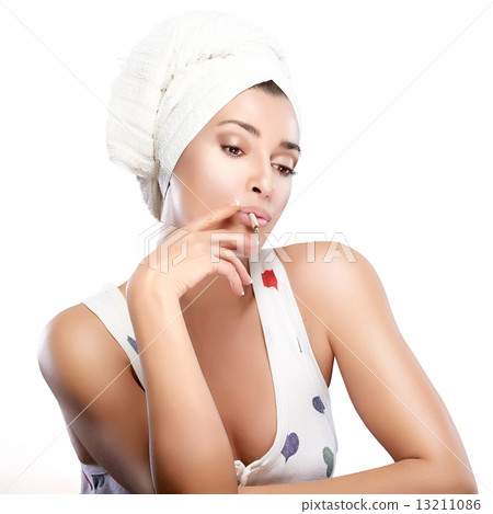 Beautiful Girl Smoking after Bath 13211086