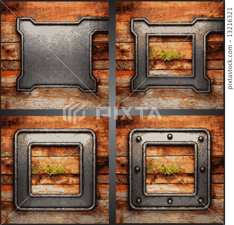 Vector wood and metal background set Vector wood and metal background set 13216321