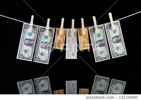 Dirty US dollar and China banknotes 13216980