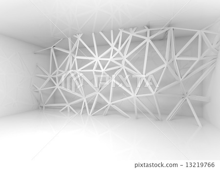 Abstract white interior with 3d wire frame construction 13219766