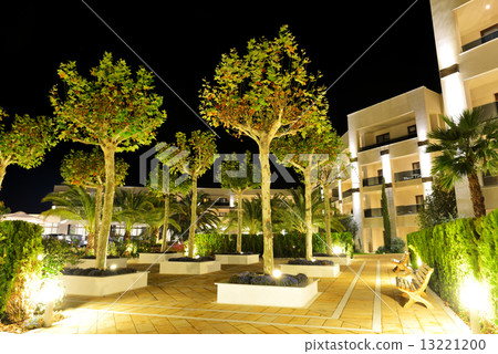 The trees in night illumination at luxury hotel, Halkidiki, Gree 13221200