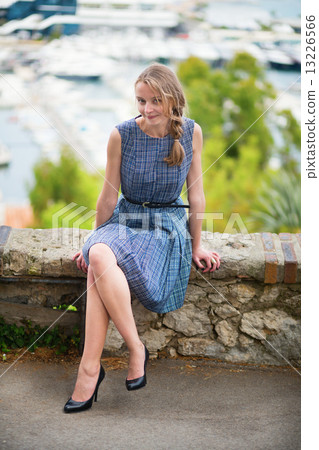 Young woman on Le Suquet hill in Cannes, France 13226566