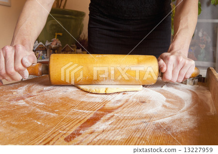 Baking - Flattening Dough with Roller Pin 13227959