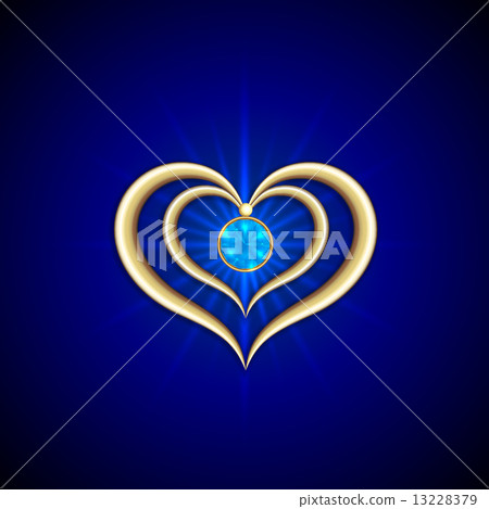 Vector abstract bright blue background with golden hearts and gemstone Vector abstract bright blue background with golden hearts and gemstone 13228379