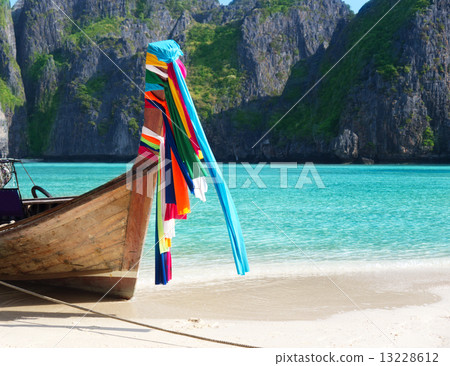 boat on sand of Maya bay Phi phi island 13228612