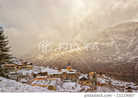 French alpine village winter view 13229067