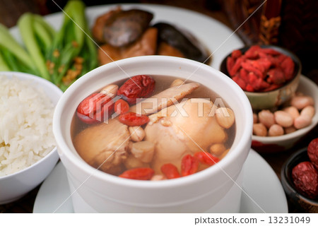 Chicken and herb soup, Chinese food style. Chicken and herb soup, Chinese food style. 13231049
