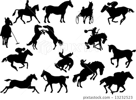 Fourteen horse silhouettes. Vector illustration Fourteen horse silhouettes. Vector illustration 13232523