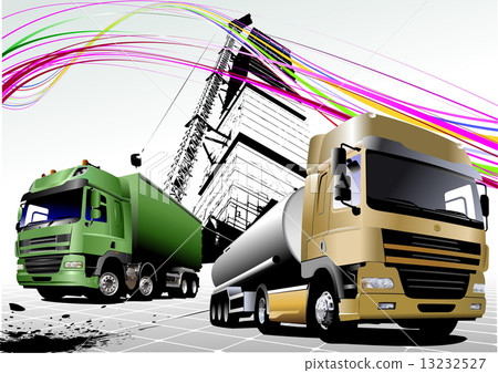 Two trucks on the road. Vector illustration Two trucks on the road. Vector illustration 13232527