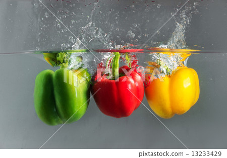 The colorful capsicum or bellpepper in the water The colorful capsicum or bellpepper in the water 13233429
