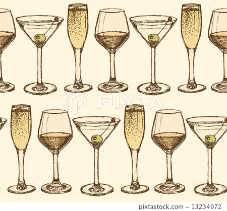 Sketch martini, champagne and wine glass in vintage style Sketch martini, champagne and wine glass in vintage style 13234972