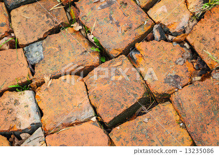 Red brick road macro fragment, background texture Red brick road macro fragment, background texture 13235086