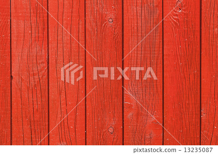Wall made of red wooden boards, background texture 13235087