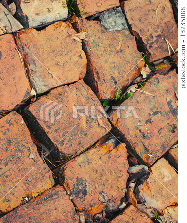 Red brick road macro fragment, photo background Red brick road macro fragment, photo background 13235088