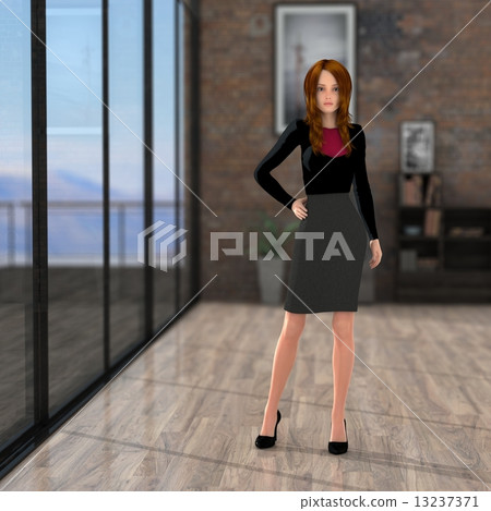 婦女3DCG例證材料擺在戶內 13237371