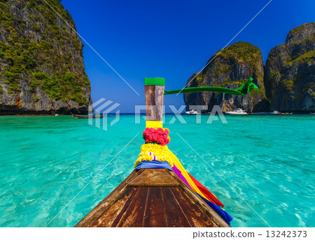 Traditional longtail boat in Maya bay on Koh Phi Phi Leh Island, 13242373