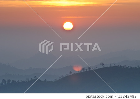 Landscape of sunrise over mountains in Kanchanaburi,Thailand 13242482
