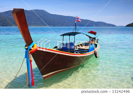 long tail boat sit on the beach, Rawi island, Thailand 13242496