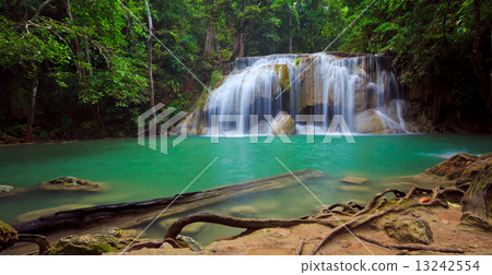 Panorama of Erawan Waterfall, Kanchanaburi, Thailand 13242554