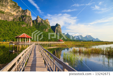 Wooden Bridge in lotus lake at khao sam roi yod national park, t 13242671