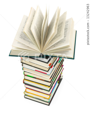 Opened book on stack Opened book on stack 13242963