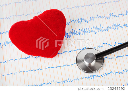 Heart and stethoscope on ecg Heart and stethoscope on ecg 13243292