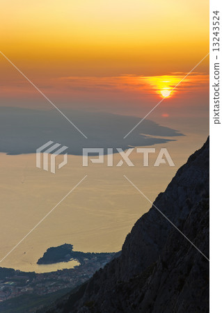 Island Brac and sunset at Biokovo, Croatia 13243524