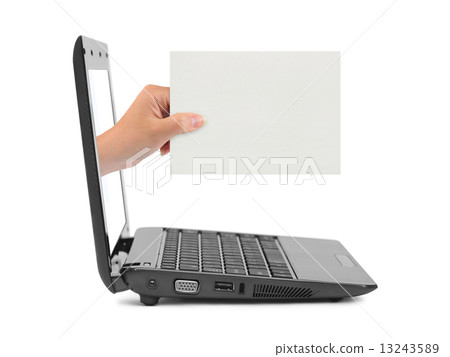 Hand with blank card and notebook 13243589