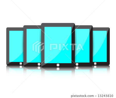 Set of digital tablets with blue blank screen Set of digital tablets with blue blank screen 13243810