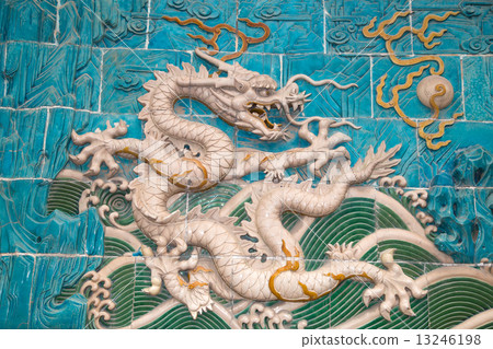 Dragon sculpture. The Nine-Dragon Wall (Jiulongbi) at Beihai park, Beijing, China 13246198