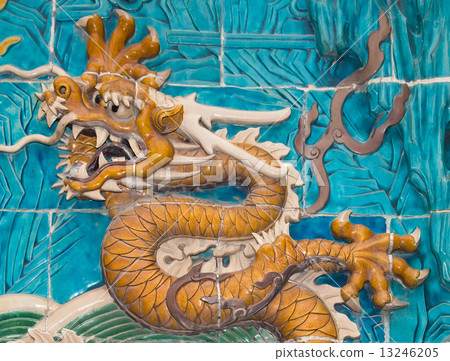 Dragon sculpture. The Nine-Dragon Wall (Jiulongbi) at Beihai park, Beijing, China Dragon sculpture. The Nine-Dragon Wall (Jiulongbi) at Beihai park, Beijing, China 13246205