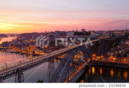 Bridge of Luis I at night over Douro river and Porto, Portugal 13246656
