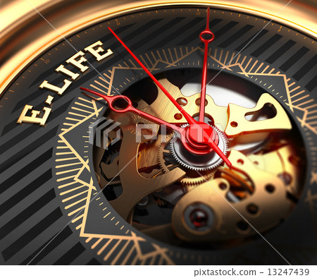 E-Life on Black-Golden Watch Face.  13247439